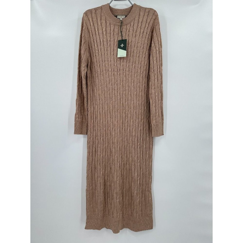 Tuckernuck Gold Cable Knit Midi Dress sz L NWT ** Metallic Shimmer Long Sleeve